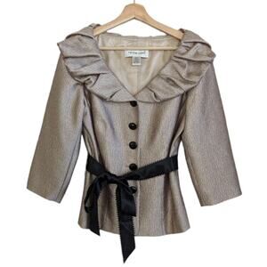 Victor Costa Gold Metallic Evening Jacket Blazer Tie Waist, Women's Size 8